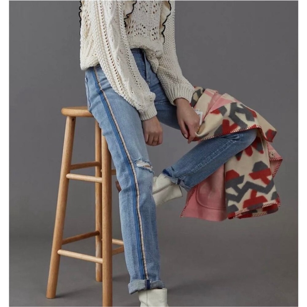 Anthropologie Light Blue Boyfriend Jeans with Side Stripe
